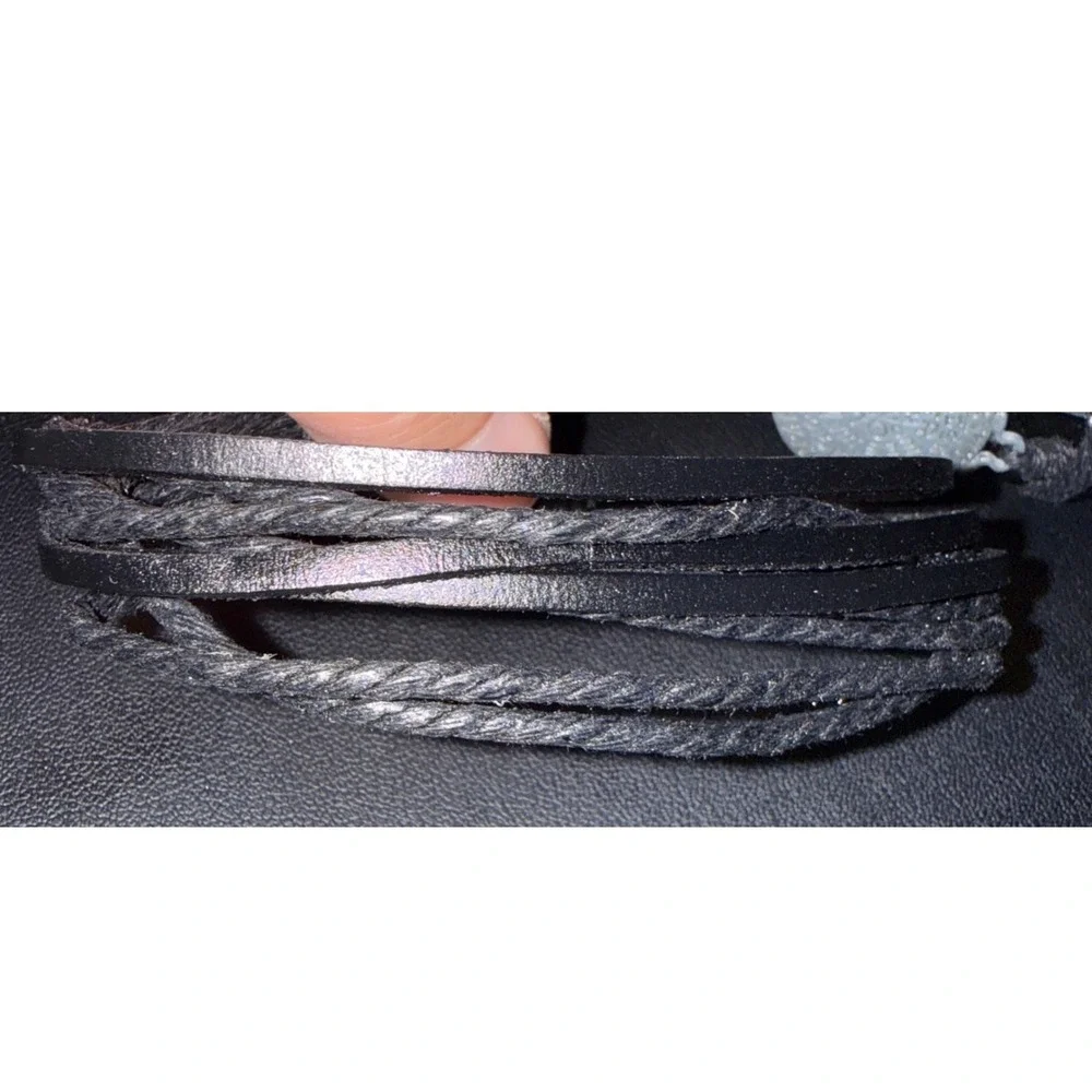 Free Vibes Bracelet Set Mens OS New Black Faux Leather Braided Medallion 4pc